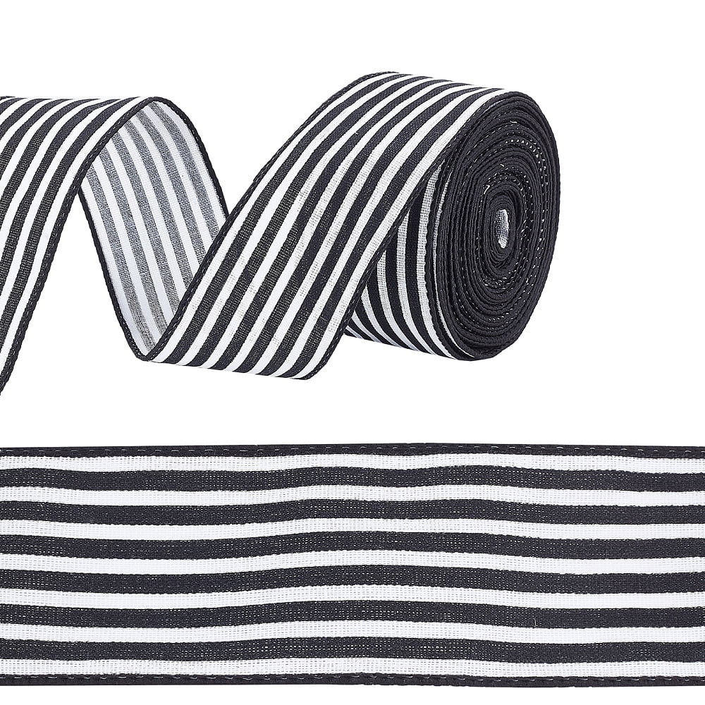 Polyester Ribbon Black and White Stripe Pattern 2-1/2 inch(62mm) 12 yards/roll
