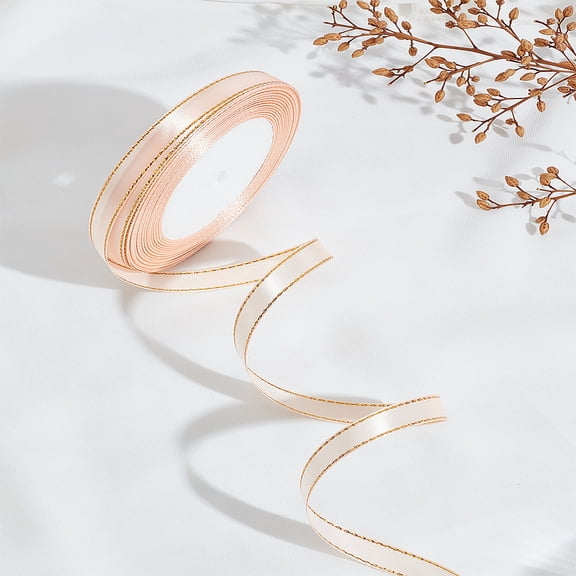 Polyester Ribbon Polka Dots for Clothes Accessories Seashell Color 3/8 inch(10mm) 24.06 Yards(22m)/Roll