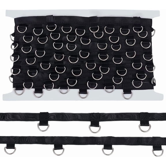 Polyester Ribbon with Platinum Tone Iron D Rings Clothes Accessories Black 7/8 inch(22mm) about 8 Yards/Roll