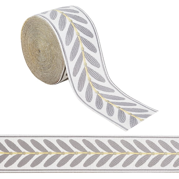 Polyester Ribbons Jacquard Ribbon Tyrolean Ribbon Garment Accessories Leaf Pattern Dark Gray 2-3/8 inch(60mm) 10.94 Yards(10m)/Set