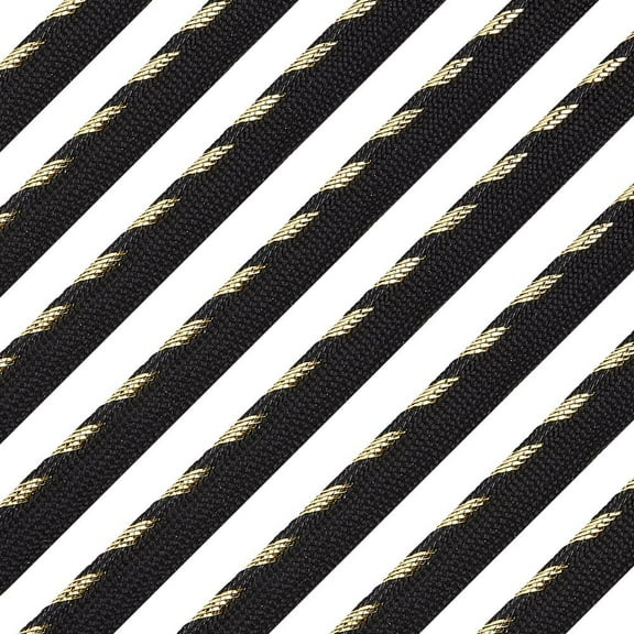 Polyester Ribbons Single Edge with Stripe for Costume Accessories Flat Black golden 3/8 inch(11mm) about 16.40 Yards(15m)/Card