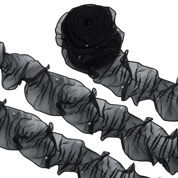 Polyester Ribbons with Imitation Pearl Beads DIY Sewing Ornament Black 120mm 4m/pc