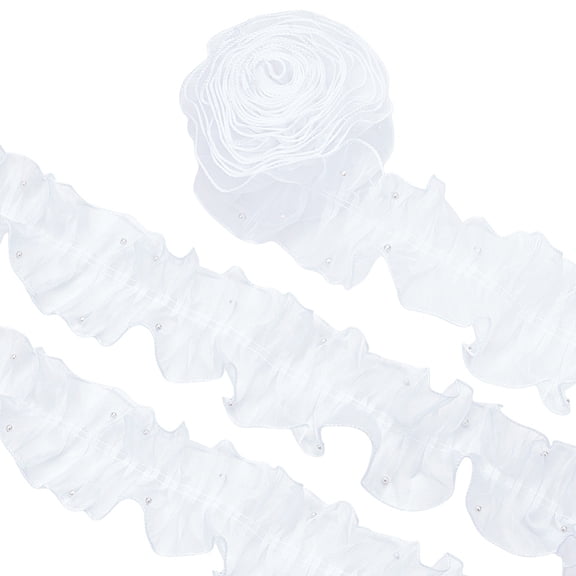 Polyester Ribbons with Imitation Pearl Beads DIY Sewing Ornament White 120mm 4m/pc
