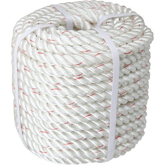 Polyester Rope, Arborist Rigging Rope for Tying, Clothesline, Swing 3/4 Inch x 100 Feet(White/Red)
