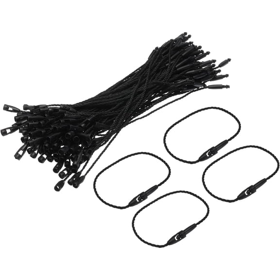 Polyester Rope Hanging Tag Line Quick Snap Lock Needle Ring Price Tag Fixer Plastic Tag Strip 120mm/4.72 inches Length, 1mm/0.04 inches Diameter, 200 per Pack, Black