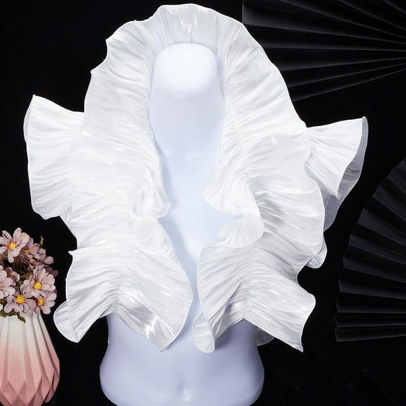 Polyester Satin Chiffon Wavy Lace Pleated Lace Trim Ruffle Lace Fabric Costume Dress Accessories White 167~170x0.3mm