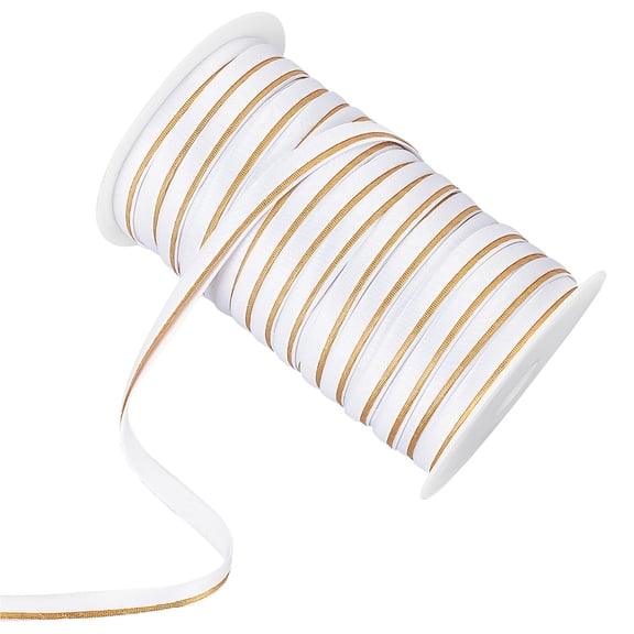 Polyester Satin Piping Ribbon Two Tone Ribbon for Clothing Decoration Gold White 3/8 inch(9mm) 54.68 Yards(50m)/Roll