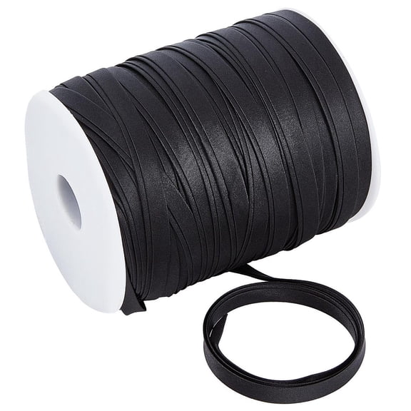 Polyester Satin Ribbon Cheongsam Hemming Ribbon Flat Black 3/8 inch(10mm) 87.49 Yards(80m)/Roll