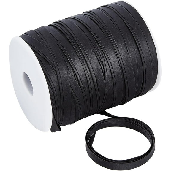 Polyester Satin Ribbon Cheongsam Hemming Ribbon Flat Black 3/8 inch(10mm) about 87.49 Yards(80m)/Roll