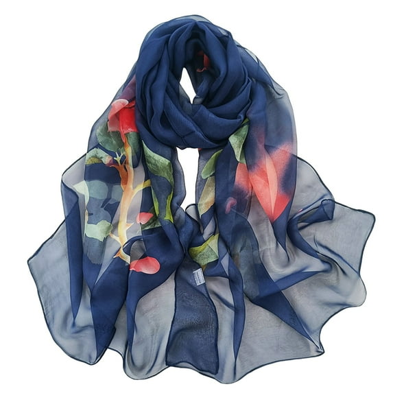 Polyester Scarf, Silk Scarves, FNGZ Women's Lightweight Print Floral Scarf Shawl Fashion Scarf Sun Protection Shawl Spring Wrap