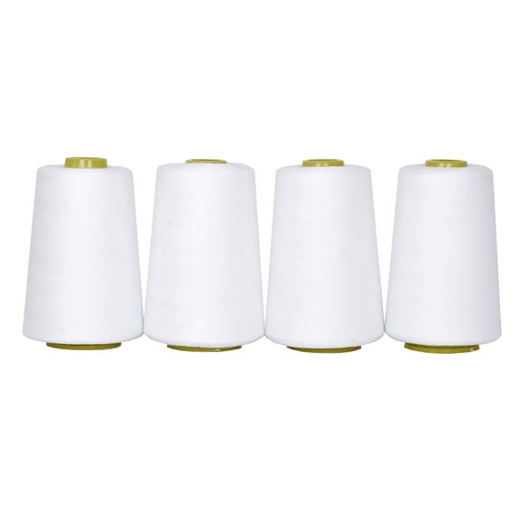 Polyester Serger Thread Cones 4 Pack 40S/2 24000 Yards, White Overlock Sewing Machine Thread for Upholstery Garment Making, White