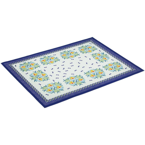 Polyester Set of 2 Placemats 16-inch Polmedia Blue Boutiques Theme UNIKAT Hand Painted in Boleslawiec, Poland + Certificate of Authenticity