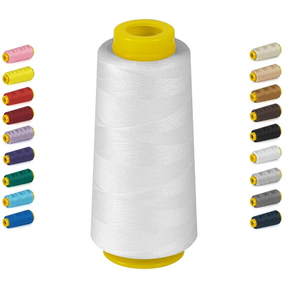 Polyester Sewing Thread 1800 Yards, All-Purpose Machine Thread for Serger Overlock Quilting, Strong 40s/2 Polyester, white