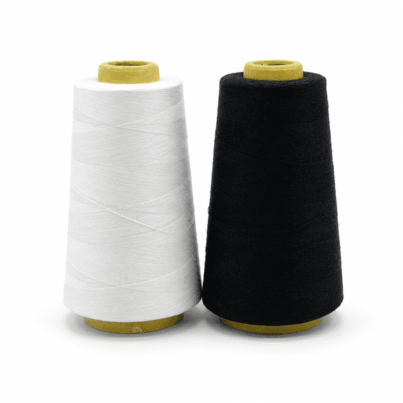 Polyester Sewing Thread 2 Pack, Black and White Spools for Sewing Machine Hand Stitching Quilting Clothing Repair