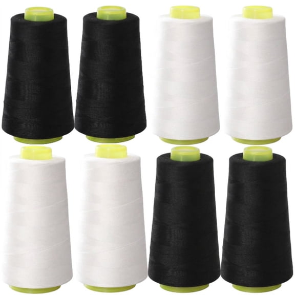 Polyester Sewing Thread, 8PCS 40S/2 3000 Yard Large Cone Serger Thread Set, All Purpose Thread for Sewing Machine and Overlock, Durable Thread for Garment and Quilting, Black and White