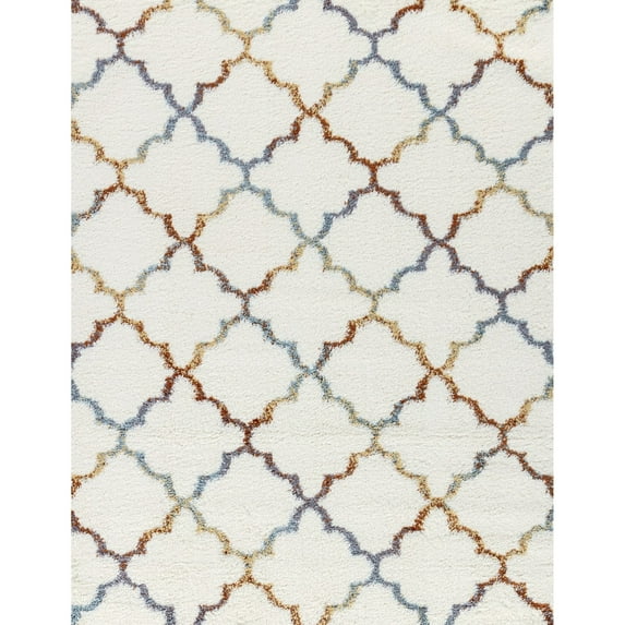 Polyester Shag Area Rug, 7 ft. 10 in. x 9 ft. 10 in., Ivory Hue / Integrates Easily, Kid - and Pet - friendly