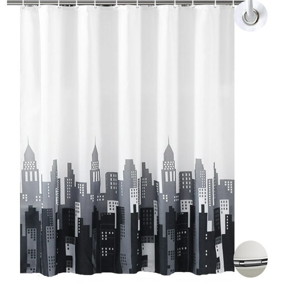 Polyester Shower Curtain 79 x 79 inches, White and Gray Black Waterproof Curtains with 20 Hooks Bathtub Liners