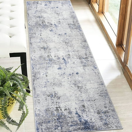 Polyester Silver Rug 2X8 - Non-Shedding & High Traffic - Living Room, Entryway & Dorm - Stylish and Durable