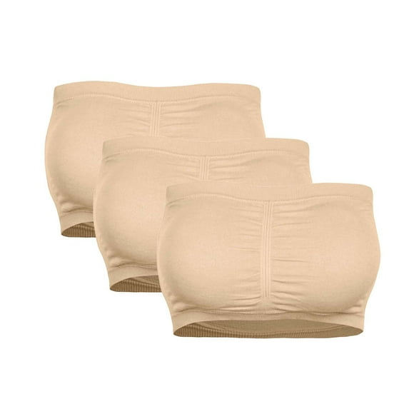 Polyester Sleeveless Oversized Strapless Tube Tops for Women Beige Sleepwear Double Plus Size Bra Bandeau Removable Padded Top Stretchy XL