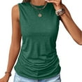 thumbnail image 1 of Polyester Sleeveless Ruched Tank Tops High Crew Neck Dressy Casual Summer Blouses for Women 2025 Comfy Basic Tee (XX-Large, Green), 1 of 7