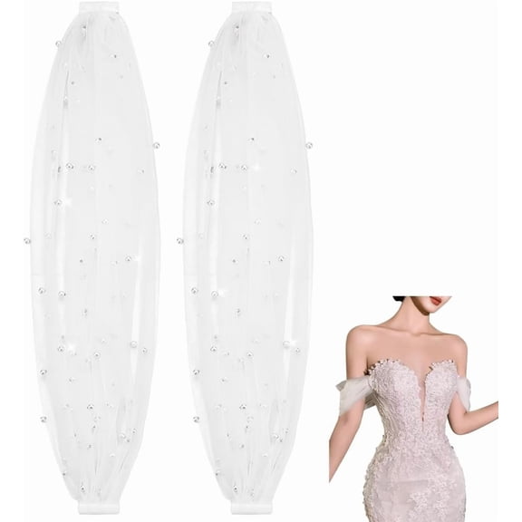 Polyester Sleeves for Women with Iron Safety Pin Brooch and Plastic Pearl White 480x100x6-12mm