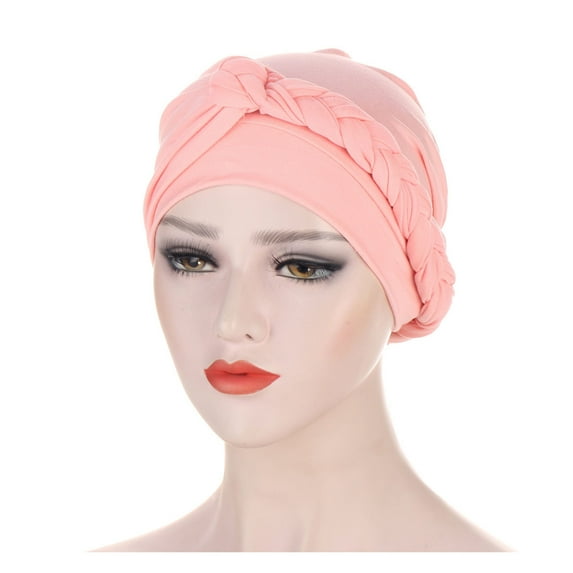 Polyester Snow Bucket Hats for Unisex Pink Baseball cap Chemo Cancer Head Hat Ethnic Bohemian Pre-Tied Twisted Braid Hair Cover Wrap Turban Headwear