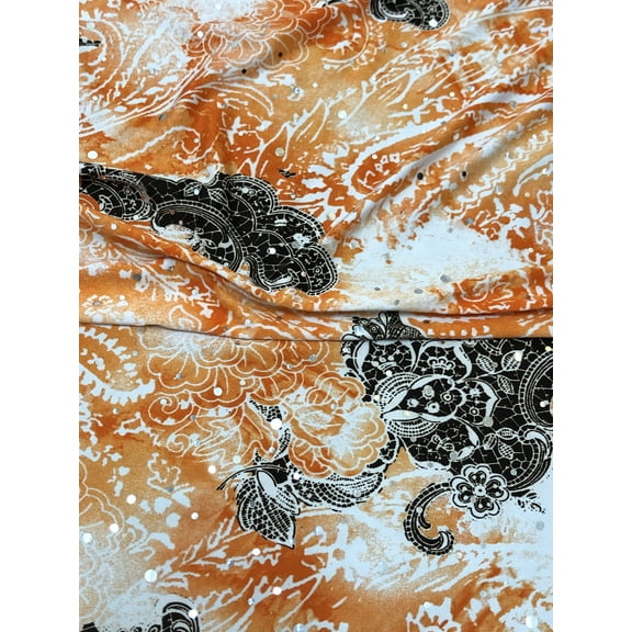 Polyester Spandex Abstract Paisley Print w/ Silver Circle Trans fabric by the Yard