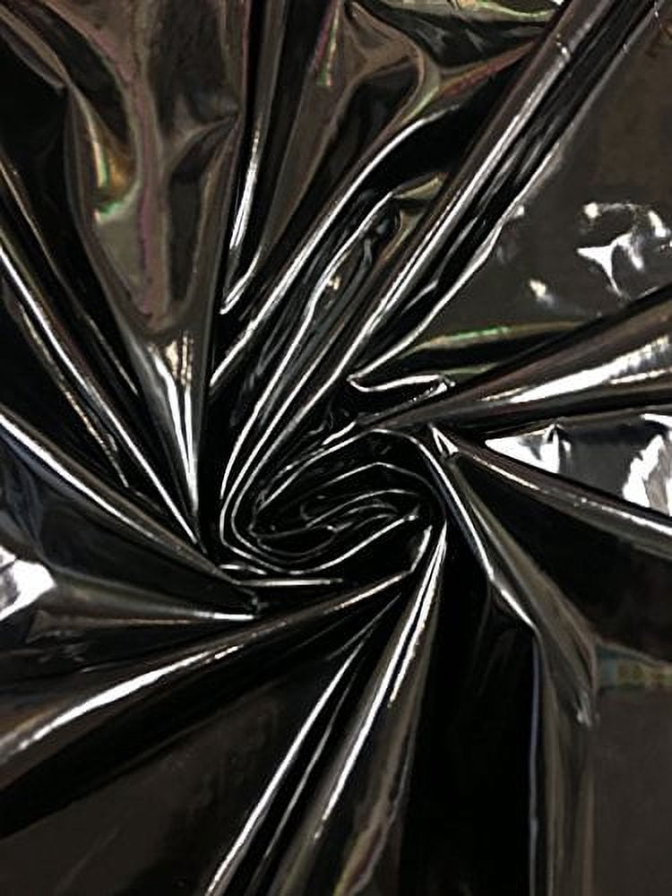 Polyester Spandex Shiny Black Faux Vinyl 2 Ways Stretch Fabric (Black)