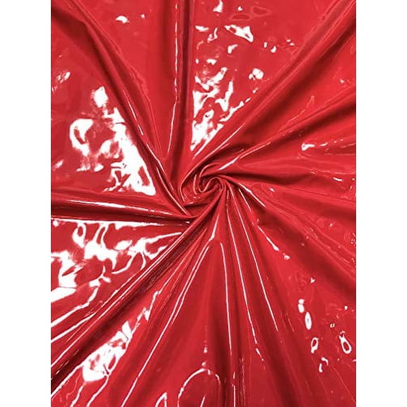 Polyester Spandex Shiny Red Faux Vinyl 2 Ways Stretch Fabric (Red)