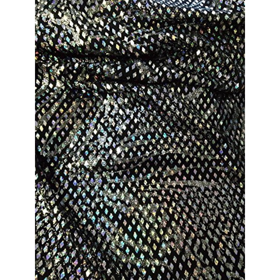 Polyester Spandex Single Span W/ Glitter and Hologram Diamond Trans (Silver/Black)