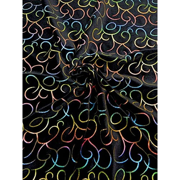 Polyester Spandex Velvet Multi Foil Hologram Effect Swirl Design Fabric
