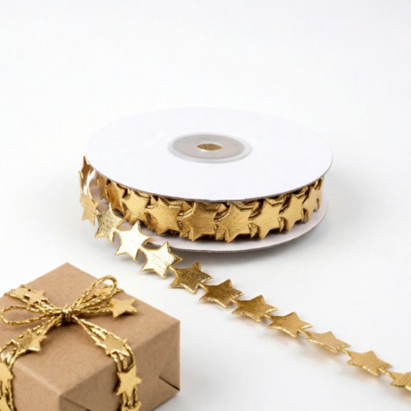 Polyester Star Ribbon Trim Gold Embellishment for Holiday and Wedding Decoration 11 Yard