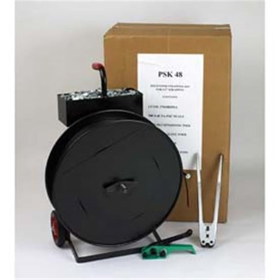 Polyester Strapping Kit 0.63 in. x 4,200 ft. Coil with Tensioner, Sealer, Seals & Cart - Black