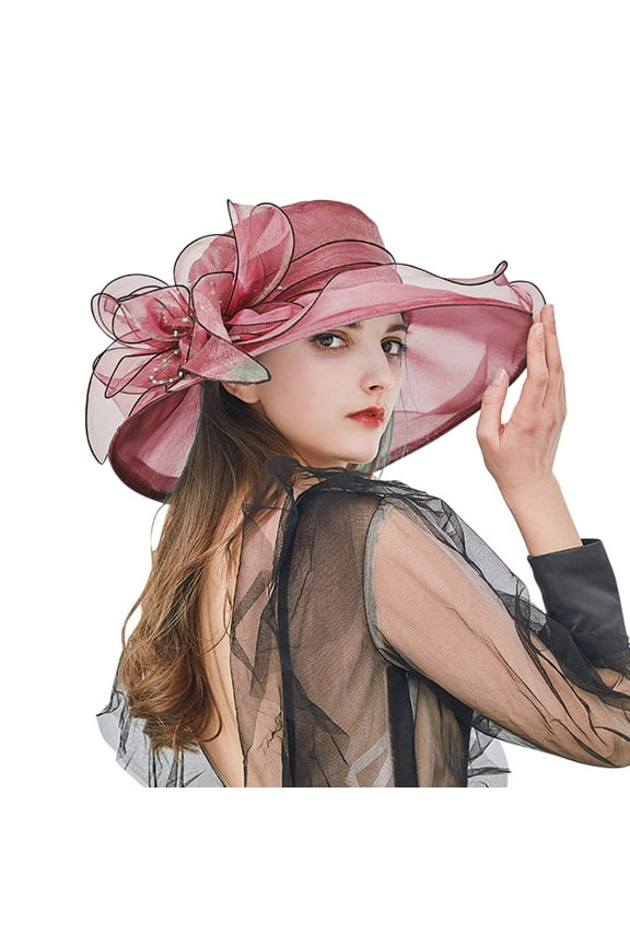 Vintage Church Cloche Bowler Hats Round | Classic Wedding Hat | Womens Summer Dress Hat Wide Leaf Flower Bridal Shower Hat Sun Hats Beach Hat