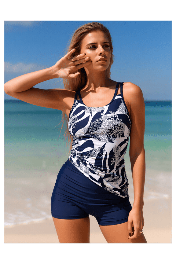 Polyester Swimsuit One Piece - Women's Crew Neck Bathing Suit Random Print - 200gsm Machine Washable Swimwear for Swimming & Beach, Comfortable Quick-Drying Active Fit