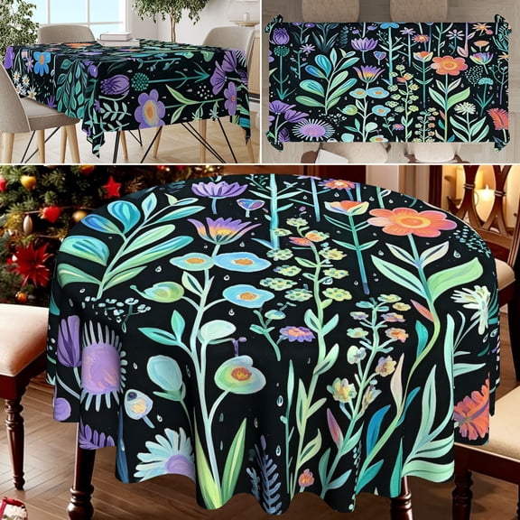 Polyester Tablecloth Dark Base Floral Pattern Vintage Classic Square/Round 1 Piece for Dining Room Kitchen Decoration Flower Printed 60x86in（152x220cm）