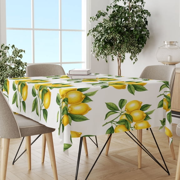 Polyester Tablecloth Lemon Yellow Lemon Pattern Fresh Minimalist Square/Round 1 Piece for Dining Room Kitchen Decoration Fruit Printed 35x55in（90x140cm）