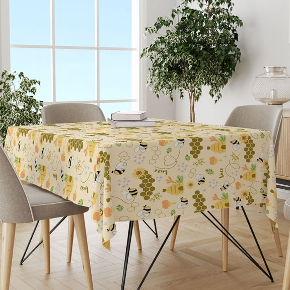 Polyester Tablecloth Multi-color Little Bee Pastoral Country Style Square/Round 1 Piece for Dining Room Kitchen Decoration Everyday Use 55x70in（140x180cm）
