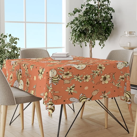 Polyester Tablecloth Multi-color Little Bee Pastoral Country Style Square/Round 1 Piece for Dining Room Kitchen Decoration Everyday Use diameter 35in(90cm)
