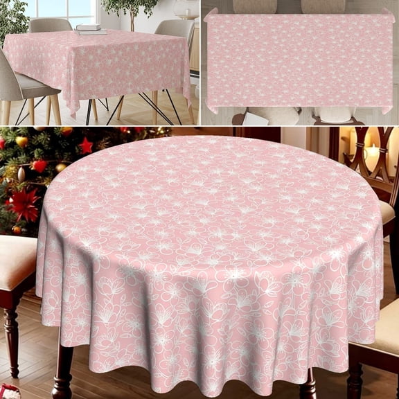 Polyester Tablecloth Pink Tone Polka Dot Simple Modern Square/Round 1 Piece for Dining Room Kitchen Decoration Everyday Use diameter 35in(90cm)