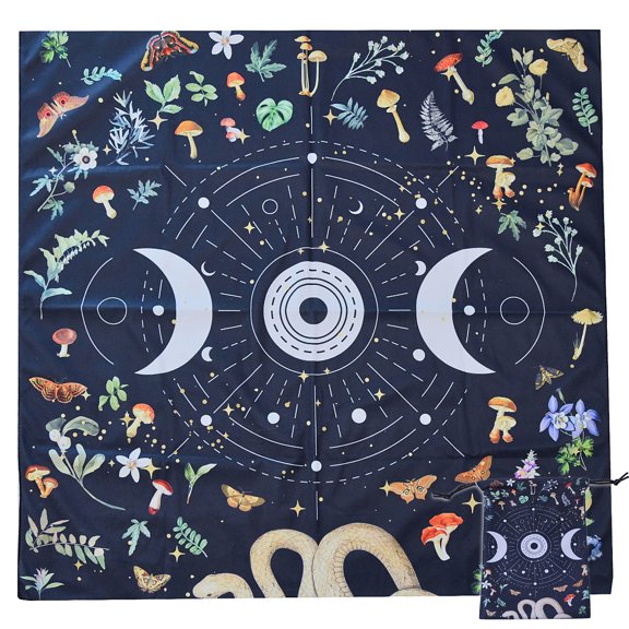 Polyester Tablecloth & Velvet bag Kits for Divination Tarot Card Mushroom bag: 18~18.5x13~14cm 2pcs/set