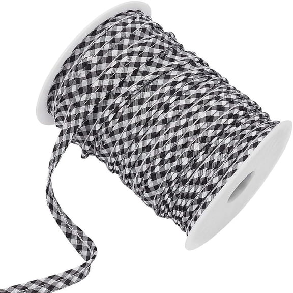 Polyester Tartan Lip Cord Trim Piping Tape for Clothes Sewing Black 11mm 65.62 Yards(60m)/Set