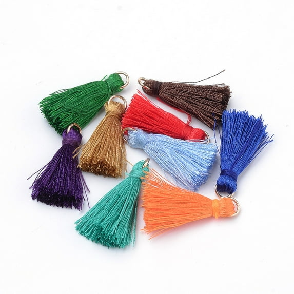 Polyester Tassel Decorations with Unwelded Iron Jump Rings Golden Mixed color 26mm Hole: 4mm 500pcs