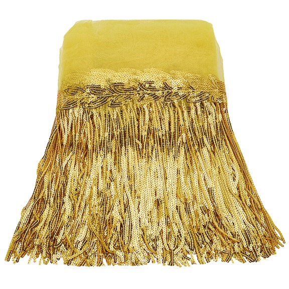Polyester Tassel Lace Ribbon Fringe Paillette Lace Trim Macrame Lace Ribbon Yellow 10-5/8~10-3/4 inch(270~273mm)