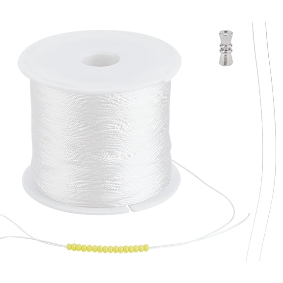 Polyester Thread with Clasps and Lead Wire for DIY Pearl Bracelets Jewelry Making White 0.2mm