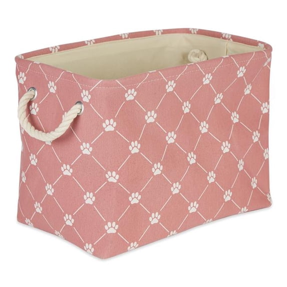 Polyester Trellis Paw Rectangle Pet Bin, Rose - Small