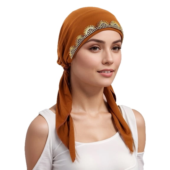 Polyester Turban with Flower Decoration Lightweight Round Heawrap Comfortable Headwear Caps Caps