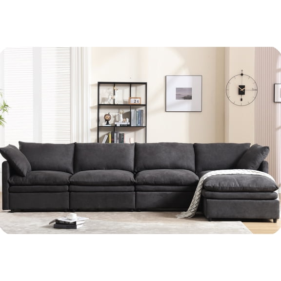 Polyester Upholstered Couch | Double Cushion Comfort & Plastic Feet | Home and Apartment