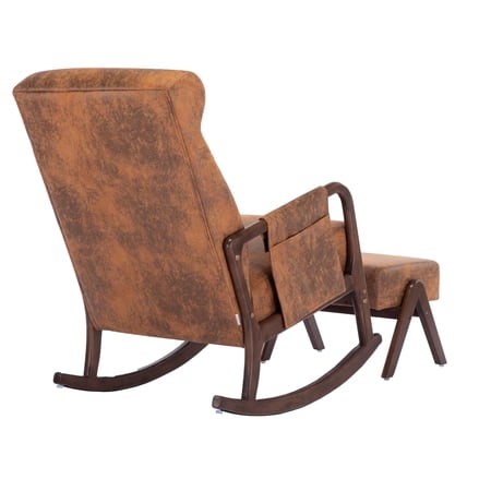 Polyester Upholstered High Backrest Accent Glider Rocker Chair With Ottoman Coffee