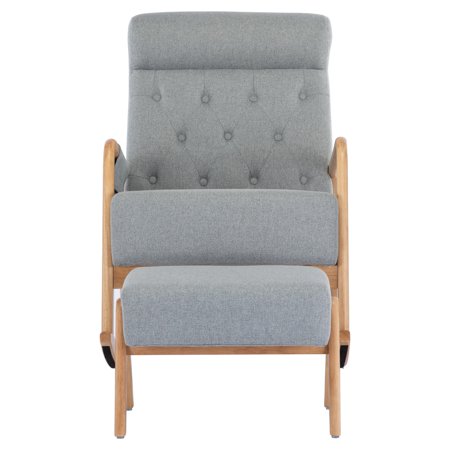 Polyester Upholstered High Backrest Accent Glider Rocker Chair With Ottoman Grey